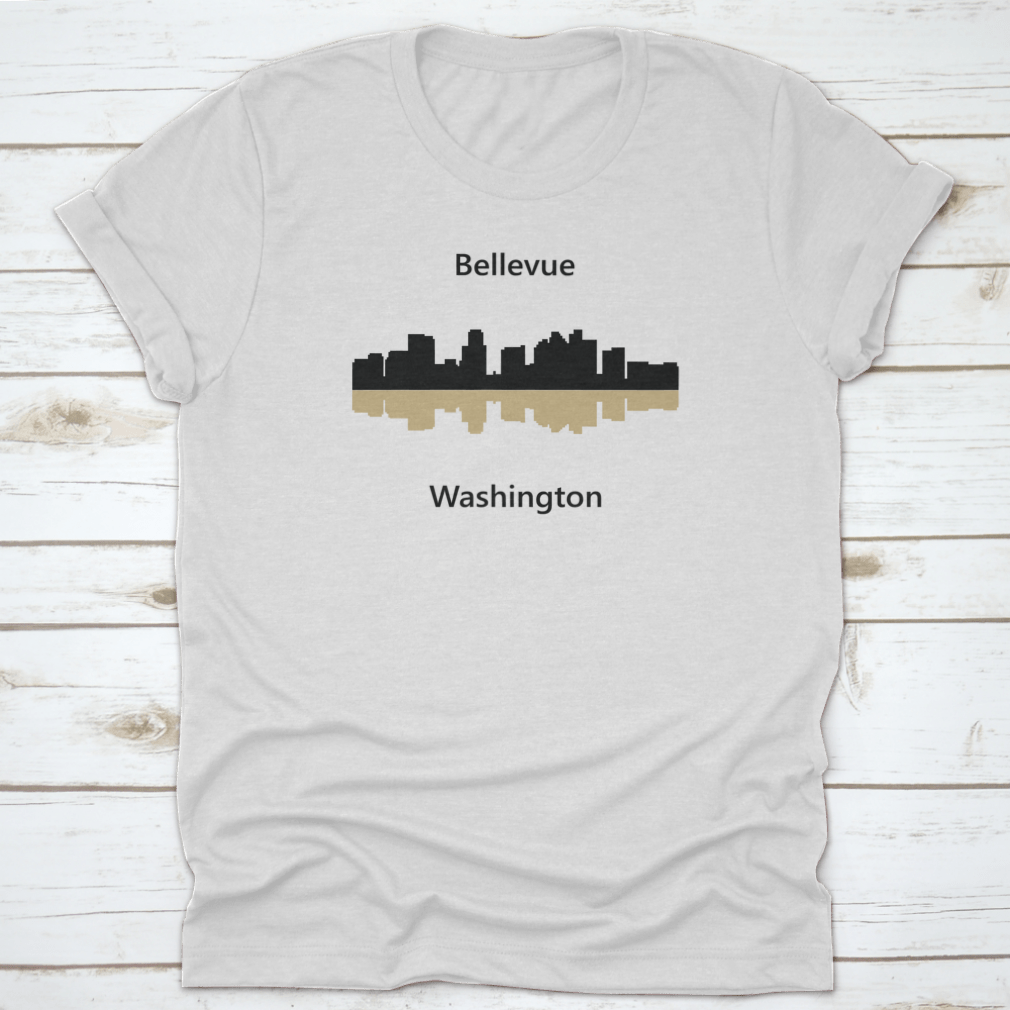 Vector illustration of the Bellevue, Washington skyline with shadow reflection, showcasing iconic buildings and urban landscape.