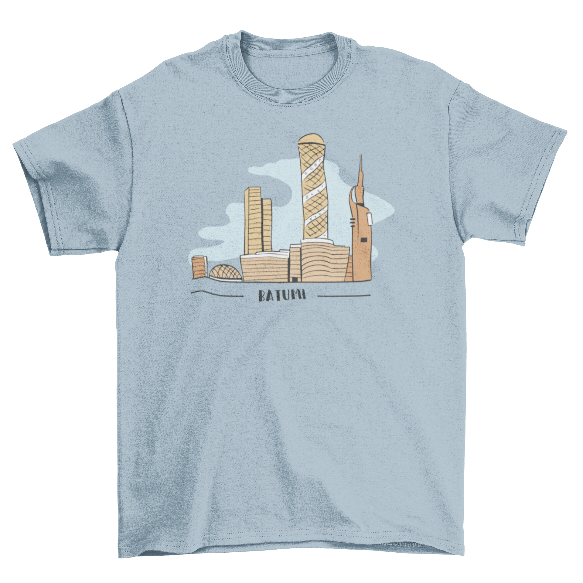 City urban landscape t-shirt featuring a vibrant city skyline and the quote 'Batumi'.