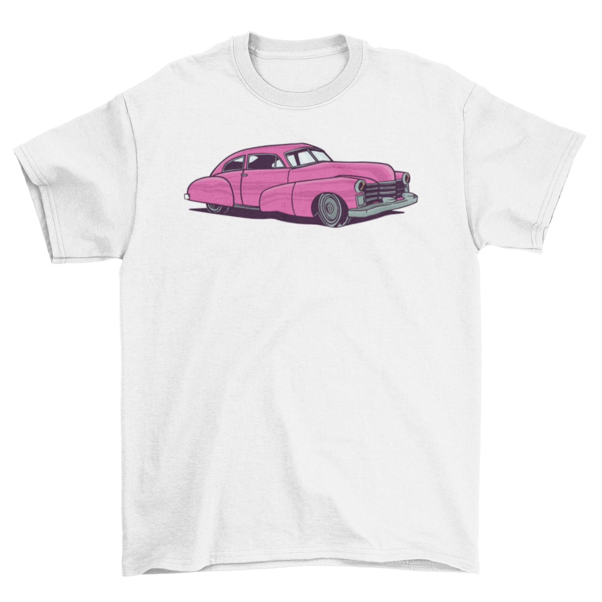 A stylish purple classic car t-shirt featuring a vintage car design, perfect for car enthusiasts.