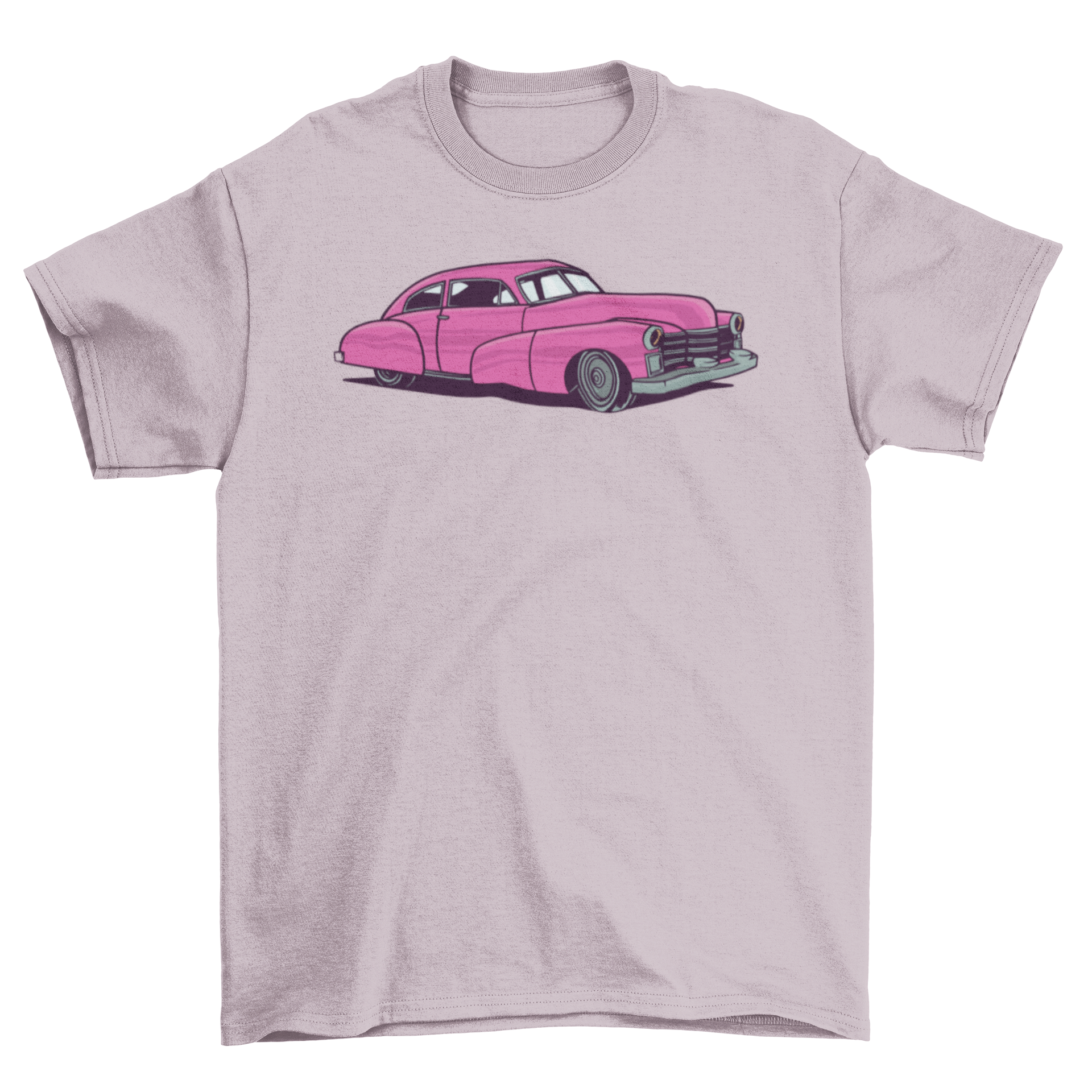 A stylish purple classic car t-shirt featuring a vintage car design, perfect for car enthusiasts.