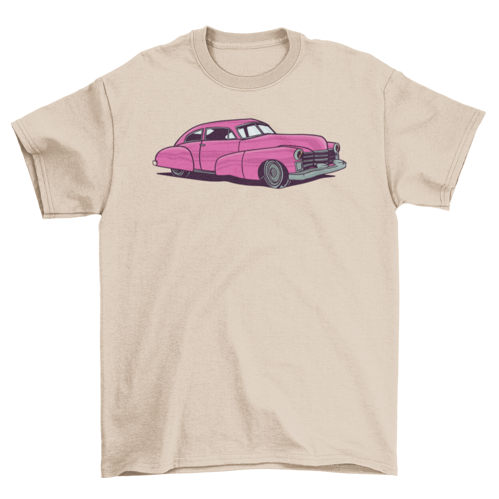 A stylish purple classic car t-shirt featuring a vintage car design, perfect for car enthusiasts.