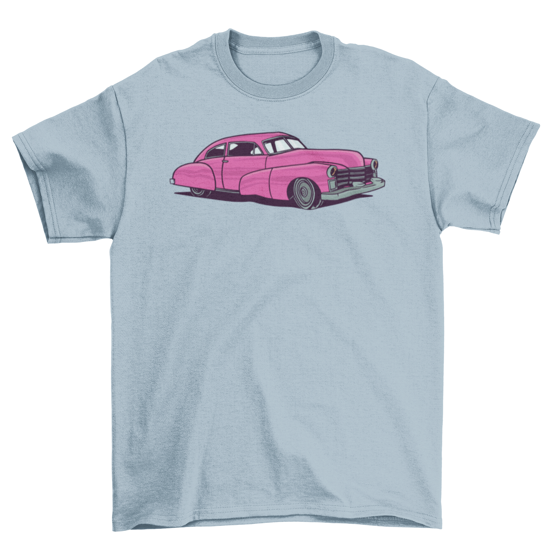 A stylish purple classic car t-shirt featuring a vintage car design, perfect for car enthusiasts.