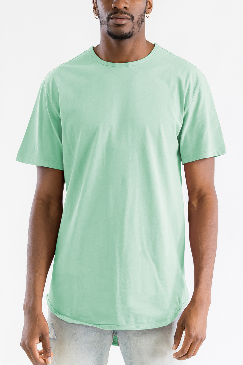 A stylish Classic Rounded Scallop Tee featuring a scalloped hem design, made from 100% cotton, displayed on a mannequin.