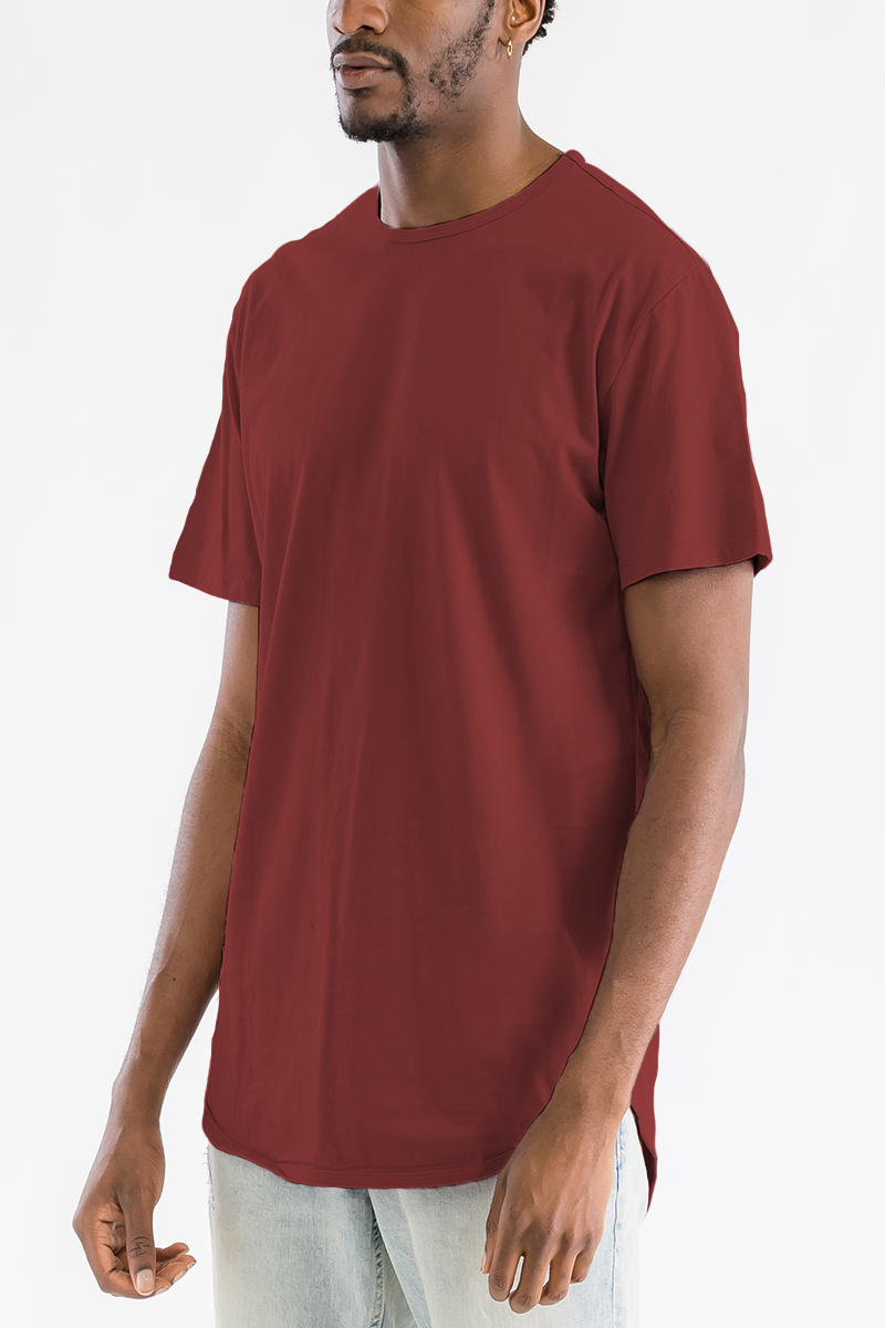 A stylish Classic Rounded Scallop Tee featuring a scallop edge design, made from 100% cotton, displayed on a model.