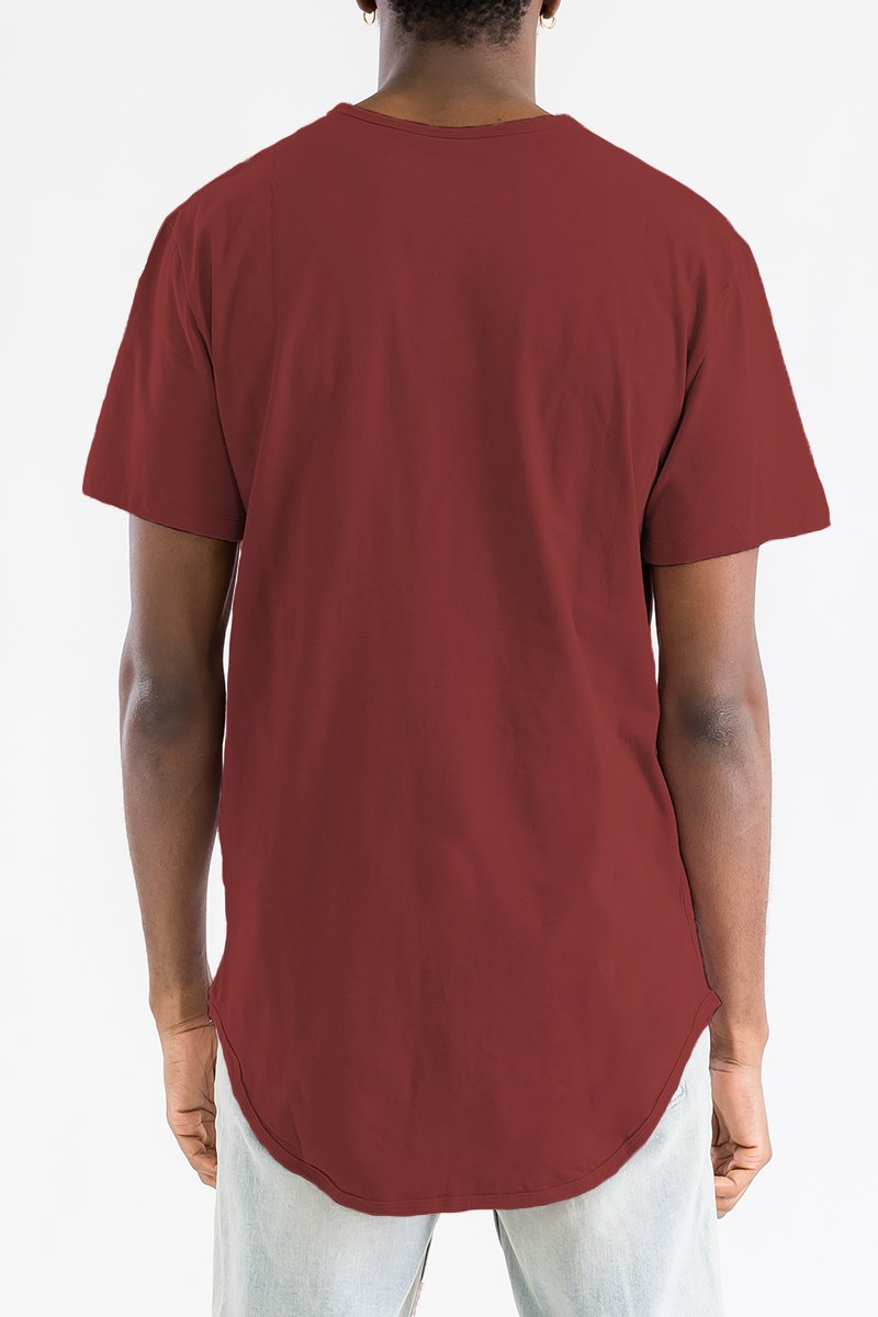 A stylish Classic Rounded Scallop Tee featuring a scallop edge design, made from 100% cotton, displayed on a model.