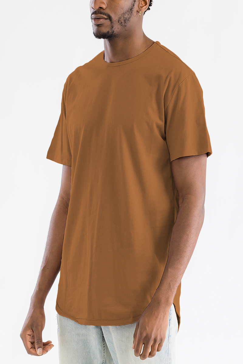 A stylish Classic Rounded Scallop Tee featuring a scalloped hem, made from 100% cotton, displayed on a mannequin.