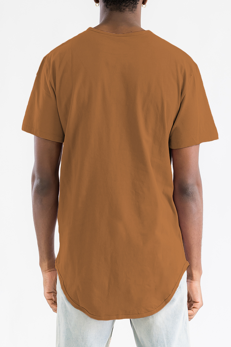 A stylish Classic Rounded Scallop Tee featuring a scalloped hem, made from 100% cotton, displayed on a mannequin.