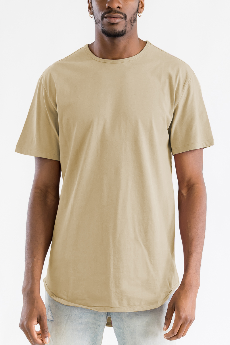 A stylish Classic Rounded Scallop Tee featuring a scallop edge design, made from 100% cotton, displayed on a mannequin.