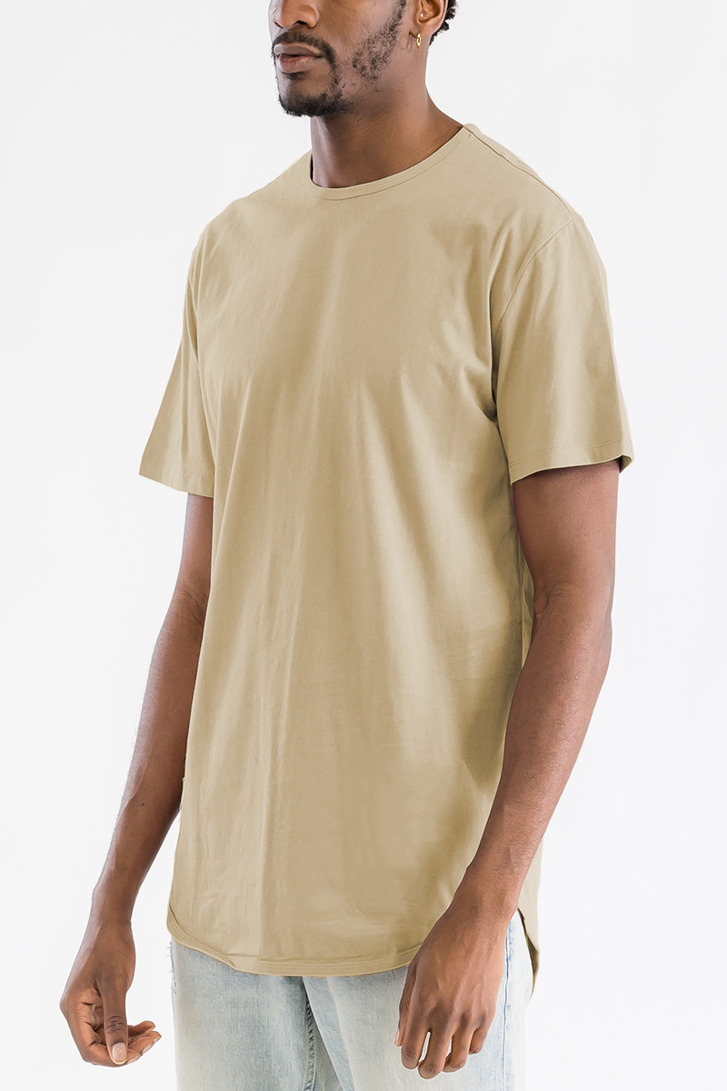 A stylish Classic Rounded Scallop Tee featuring a scallop edge design, made from 100% cotton, displayed on a mannequin.