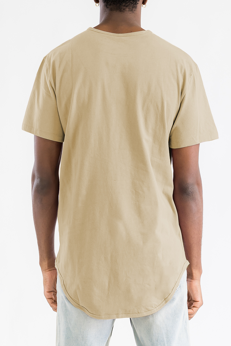 A stylish Classic Rounded Scallop Tee featuring a scallop edge design, made from 100% cotton, displayed on a mannequin.