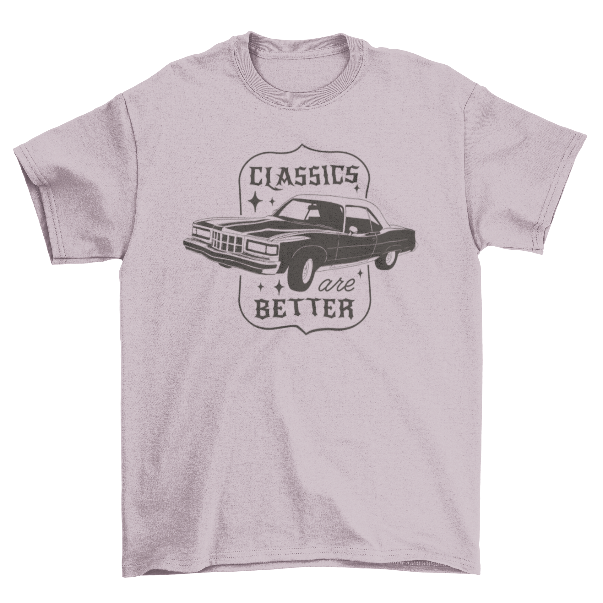 A stylish t-shirt featuring a vintage car design with the quote 'Classics are better', perfect for car enthusiasts.