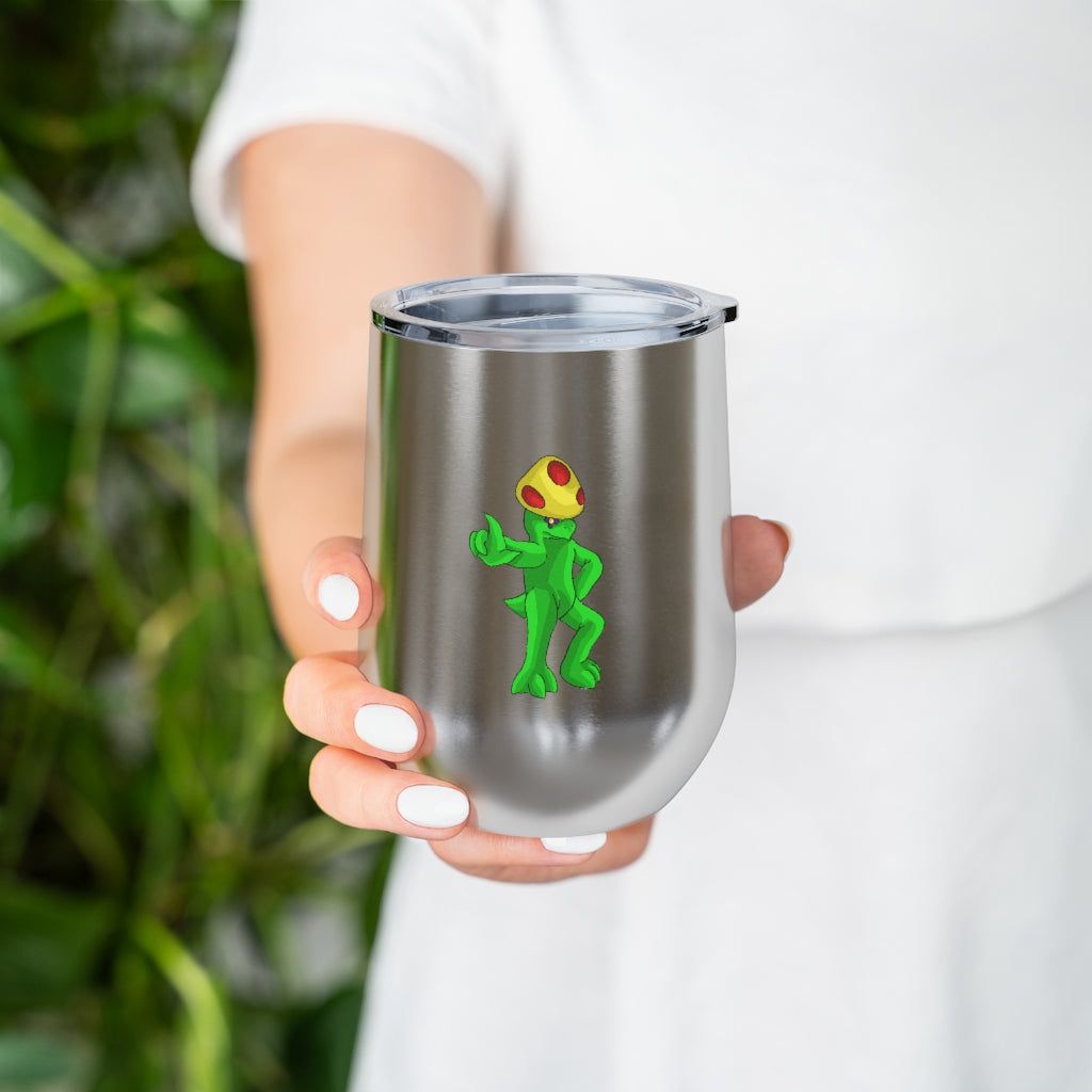 Clawmep 12oz Insulated Wine Tumbler with clear lid, showcasing its sleek stainless steel design and customizable artwork.