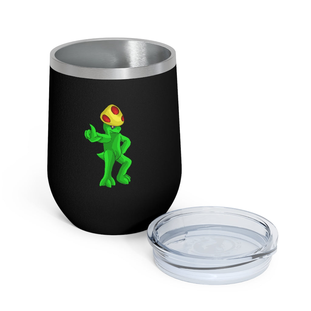 Clawmep 12oz Insulated Wine Tumbler with clear lid, showcasing its sleek stainless steel design and customizable artwork.