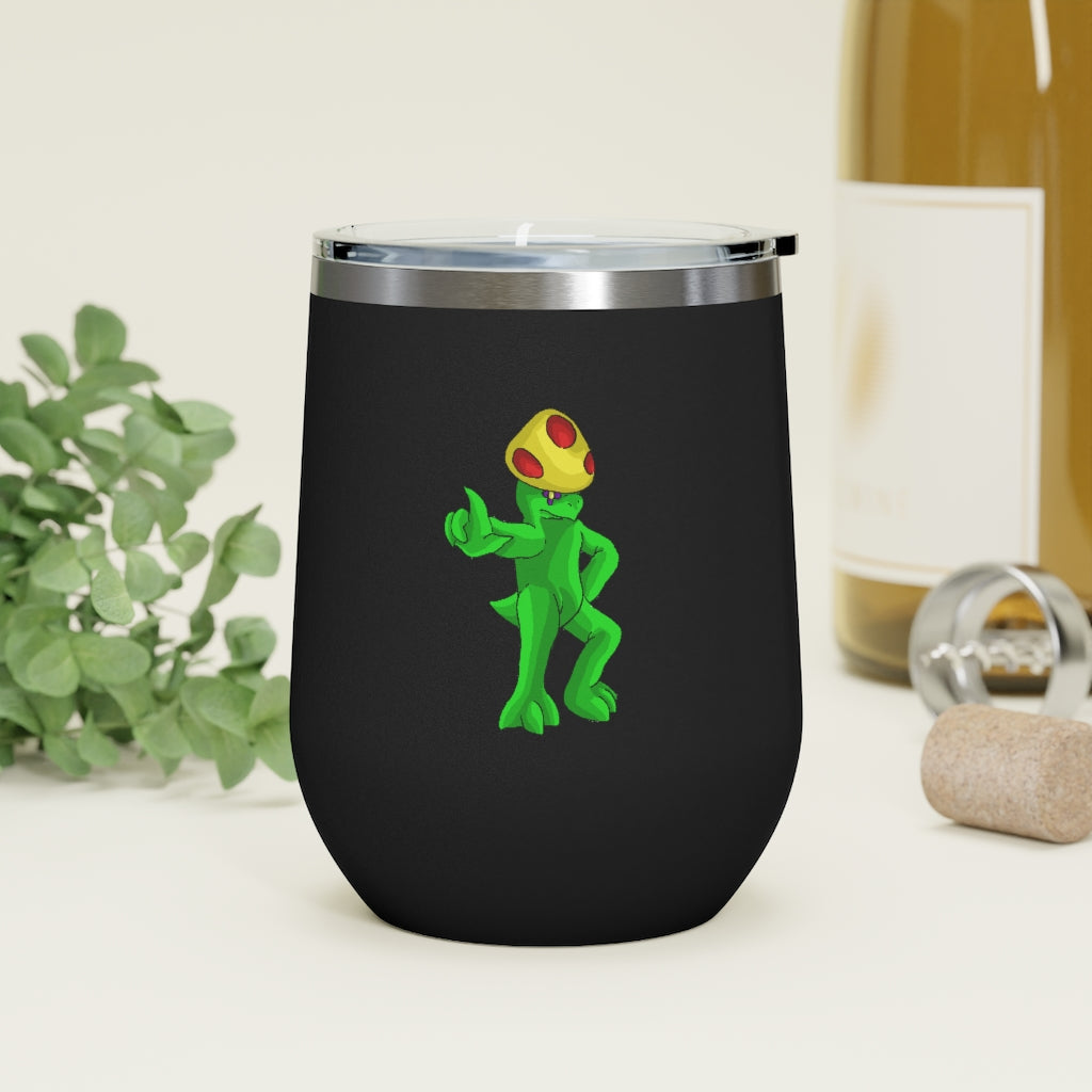 Clawmep 12oz Insulated Wine Tumbler with clear lid, showcasing its sleek stainless steel design and customizable artwork.