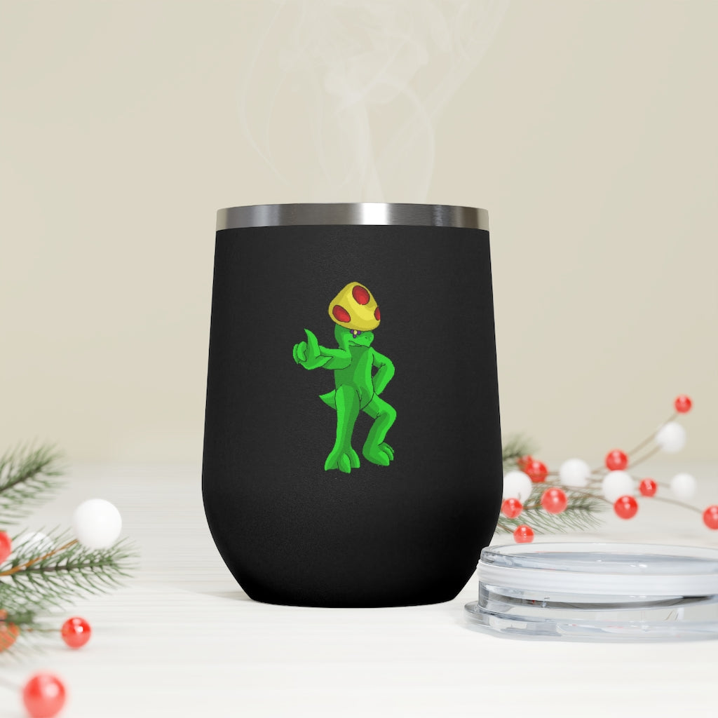 Clawmep 12oz Insulated Wine Tumbler with clear lid, showcasing its sleek stainless steel design and customizable artwork.