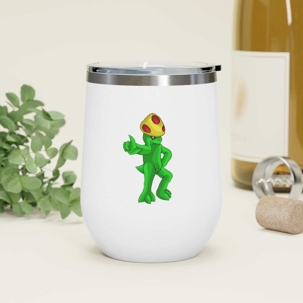 Clawmep 12oz Insulated Wine Tumbler with clear lid, showcasing its sleek stainless steel design and customizable artwork.