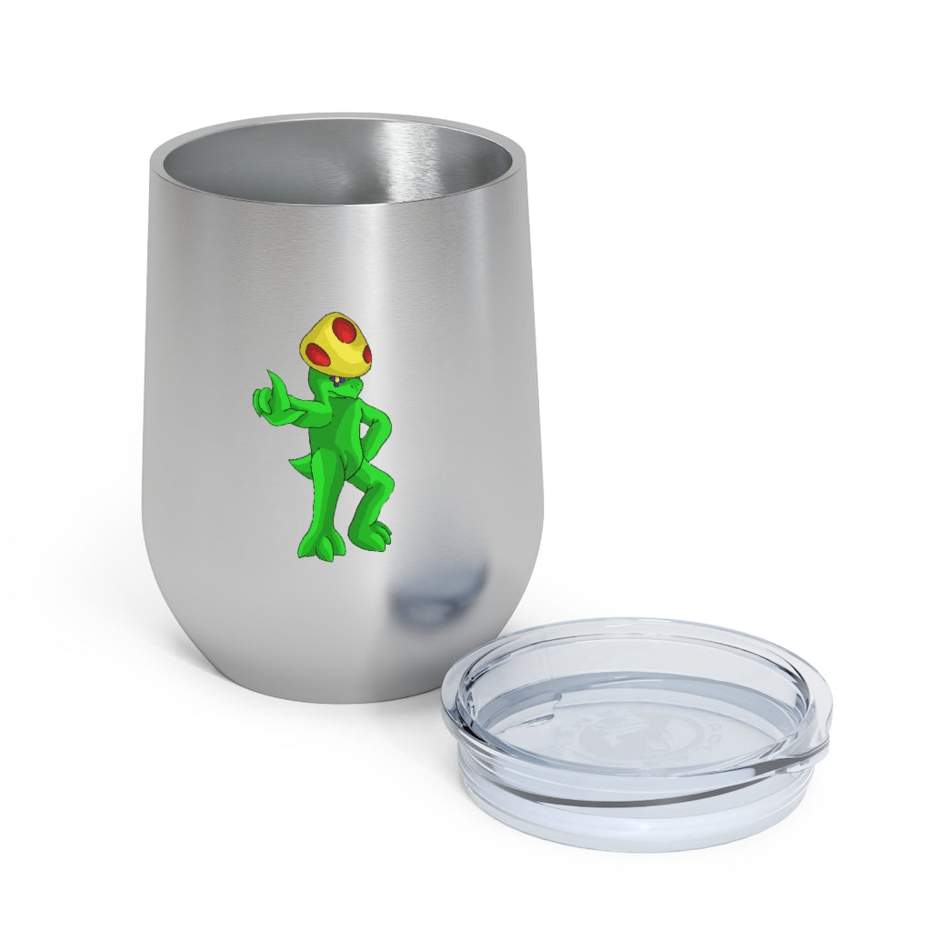 Clawmep 12oz Insulated Wine Tumbler with clear lid, showcasing its sleek stainless steel design and customizable artwork.