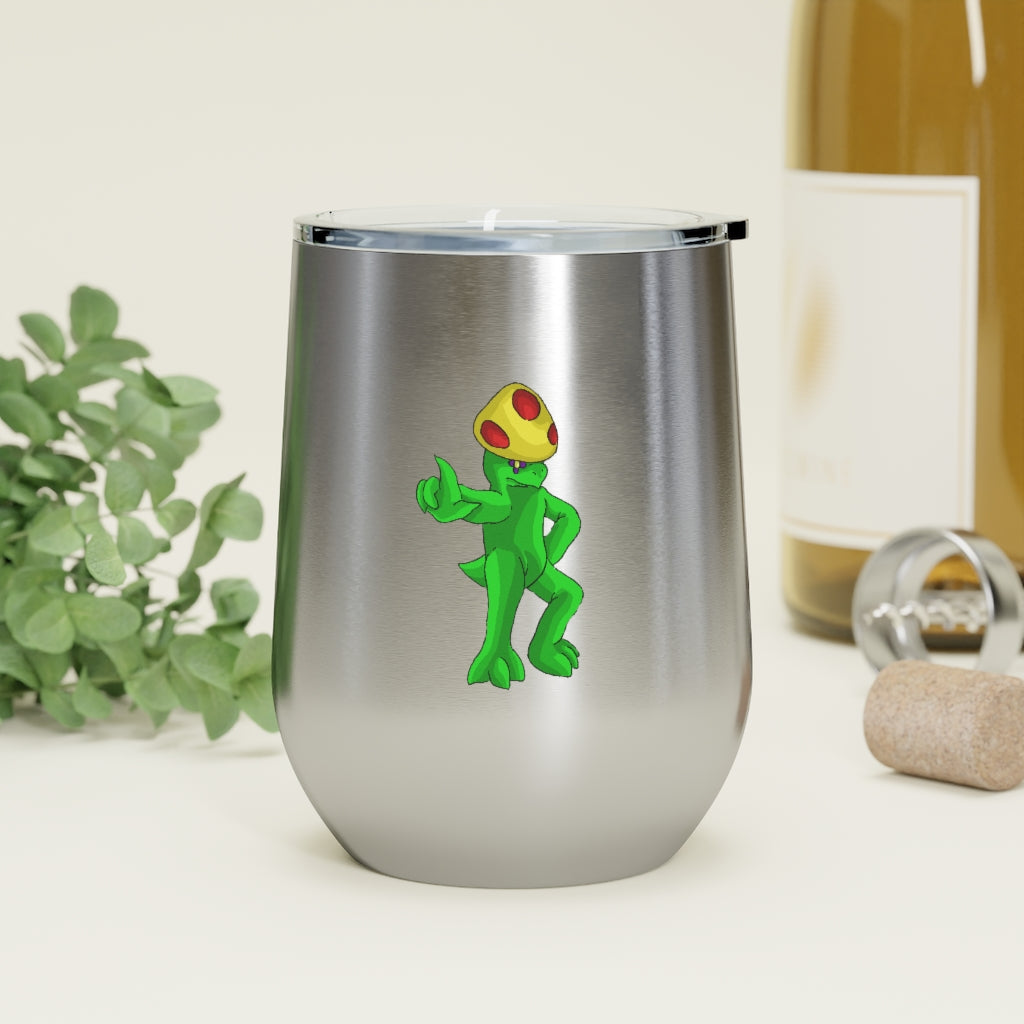 Clawmep 12oz Insulated Wine Tumbler with clear lid, showcasing its sleek stainless steel design and customizable artwork.