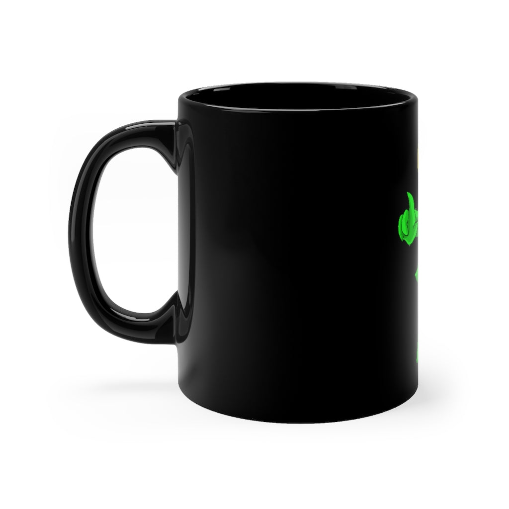 Clawmep Black mug 11oz showcasing a sleek black ceramic design with rounded corners and a comfortable C-handle.