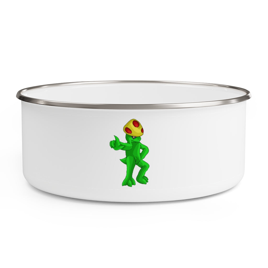 Clawmep Enamel Bowl featuring a stylish print, translucent lid, and anti-slip backing, available in three sizes.