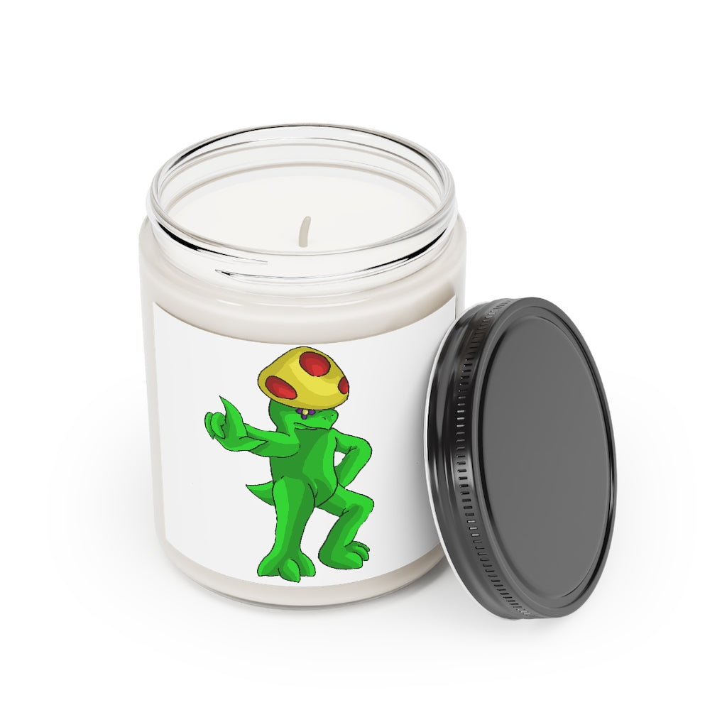 Clawmep Scented Candle in a glass container, featuring a permanent label, showcasing its vegan soy coconut wax and soothing aroma.