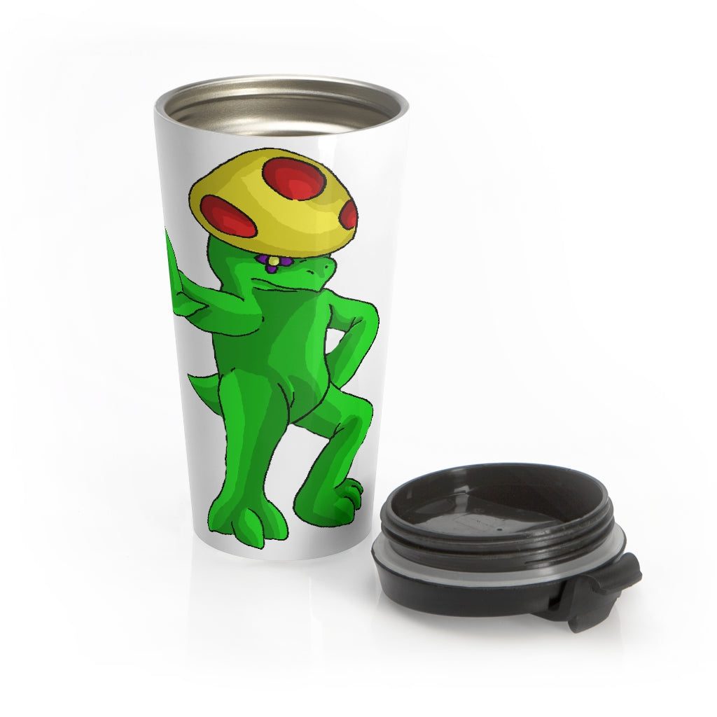 Clawmep Stainless Steel Travel Mug with black lid, showcasing its sleek design and rounded corners.