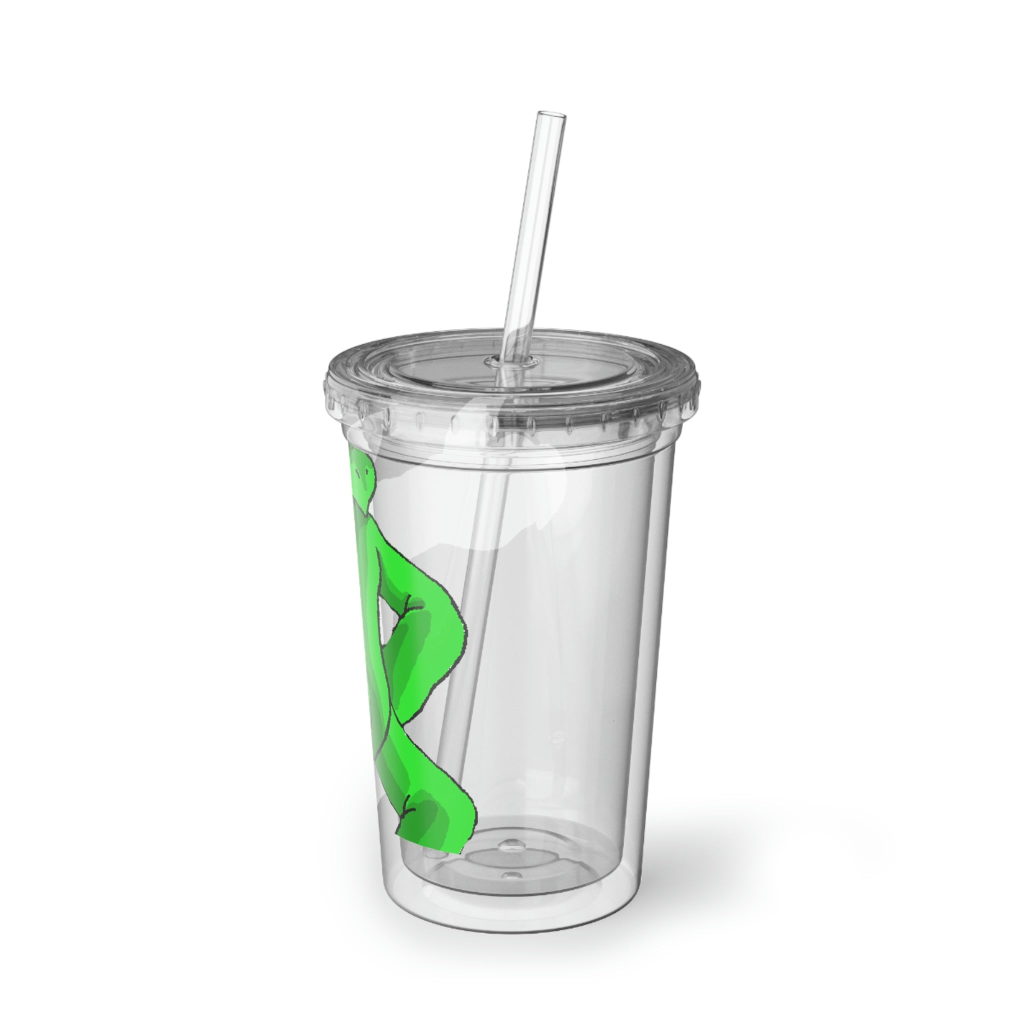 Clawmep Suave Acrylic Cup in stainless steel with a black screw-on cap and plastic straw, showcasing a customizable design.