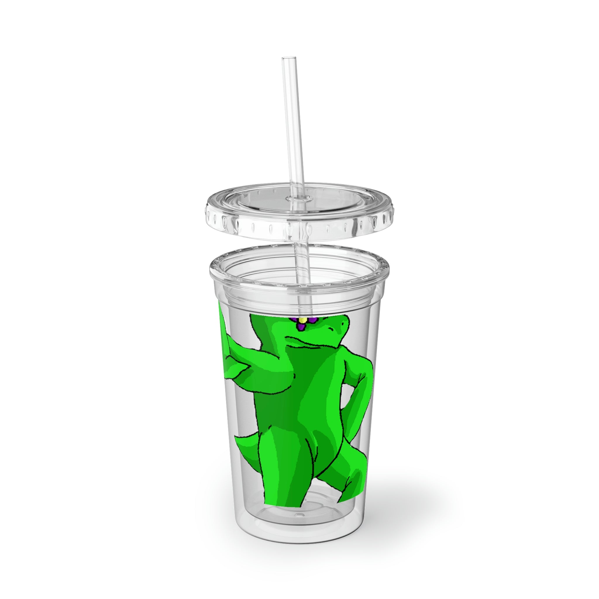 Clawmep Suave Acrylic Cup in stainless steel with a black screw-on cap and plastic straw, showcasing a customizable design.