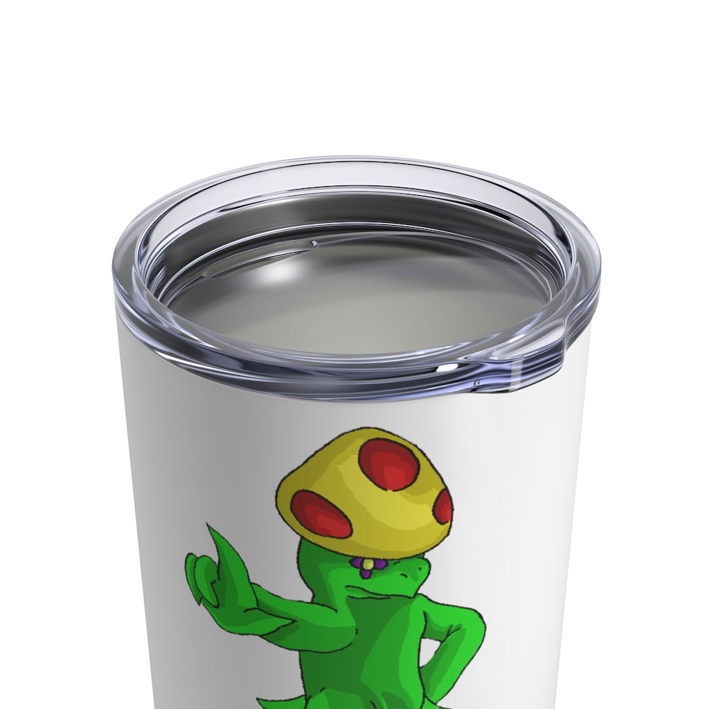 Clawmep Tumbler 10oz in stainless steel with a see-thru plastic lid, showcasing its sleek design and rounded corners.