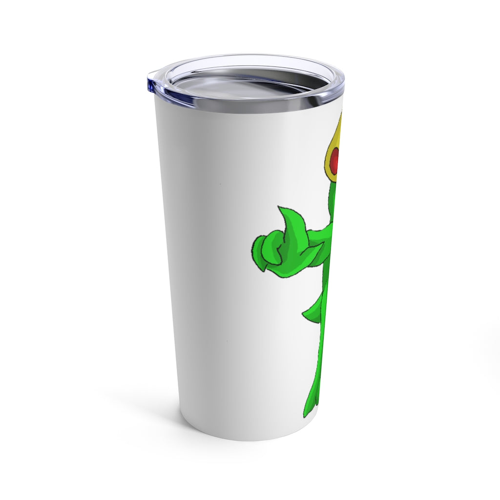 Clawmep Tumbler 20oz in stainless steel with a see-thru plastic lid, showcasing its sleek design and rounded corners.