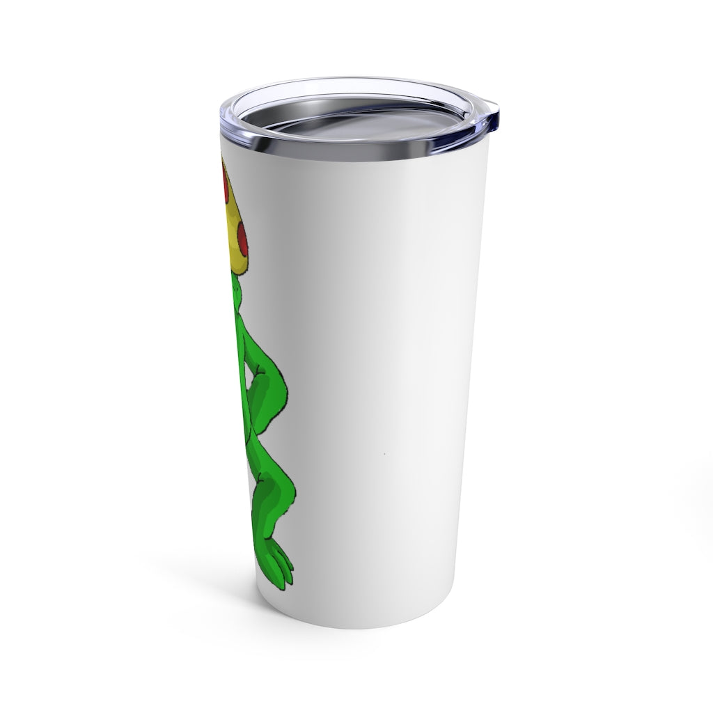 Clawmep Tumbler 20oz in stainless steel with a see-thru plastic lid, showcasing its sleek design and rounded corners.