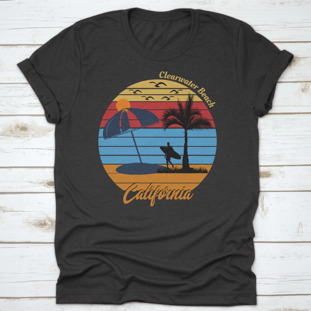 Clearwater Beach California Summer Season Shirt, showcasing a classic fit and soft cotton fabric, perfect for summer wear.