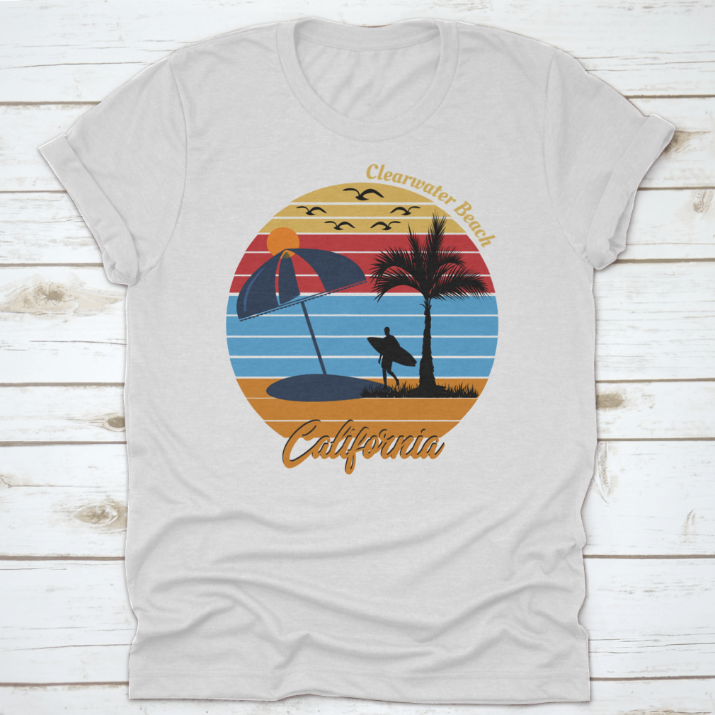 Clearwater Beach California Summer Season Shirt, showcasing a classic fit and soft cotton fabric, perfect for summer wear.