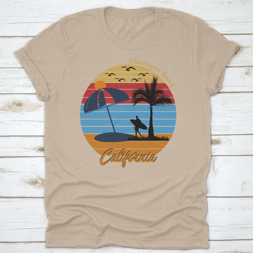 Clearwater Beach California Summer Season Shirt, showcasing a classic fit and soft cotton fabric, perfect for summer wear.