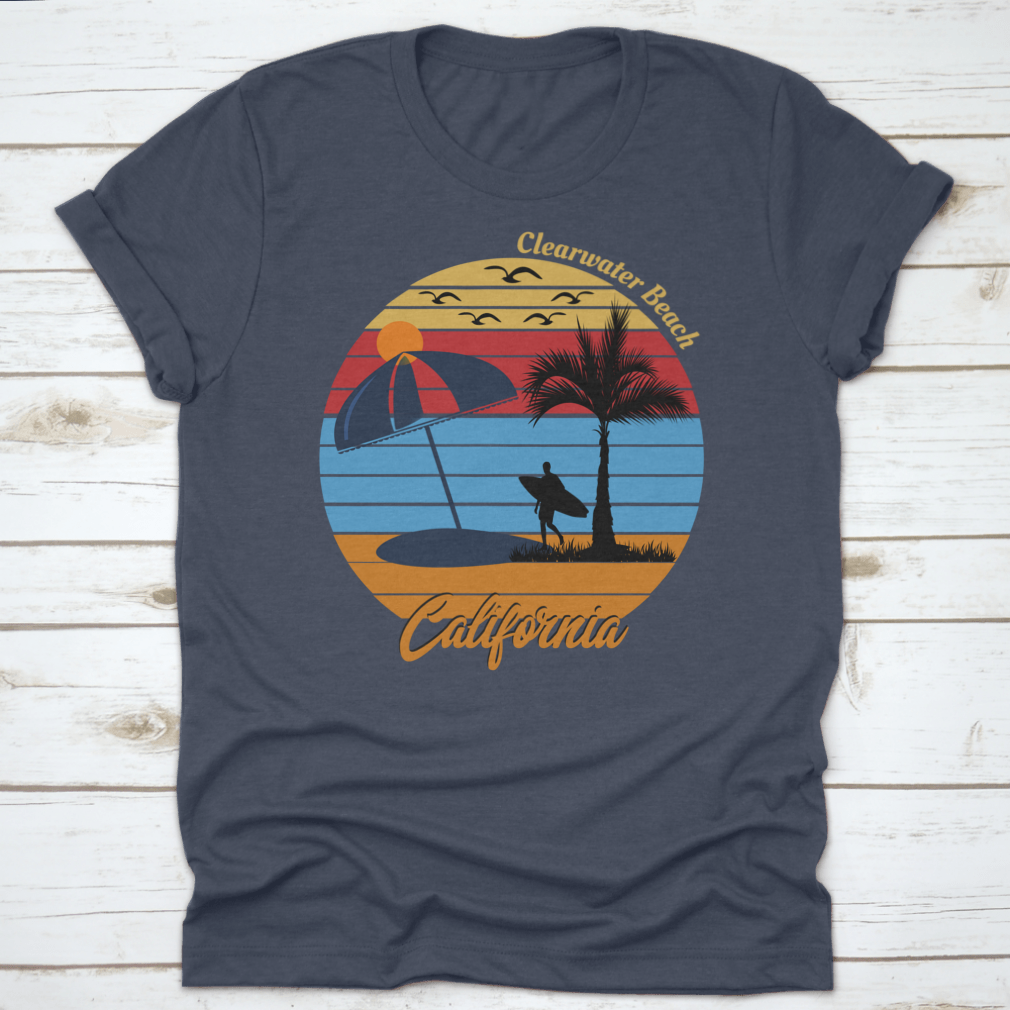 Clearwater Beach California Summer Season Shirt, showcasing a classic fit and soft cotton fabric, perfect for summer wear.