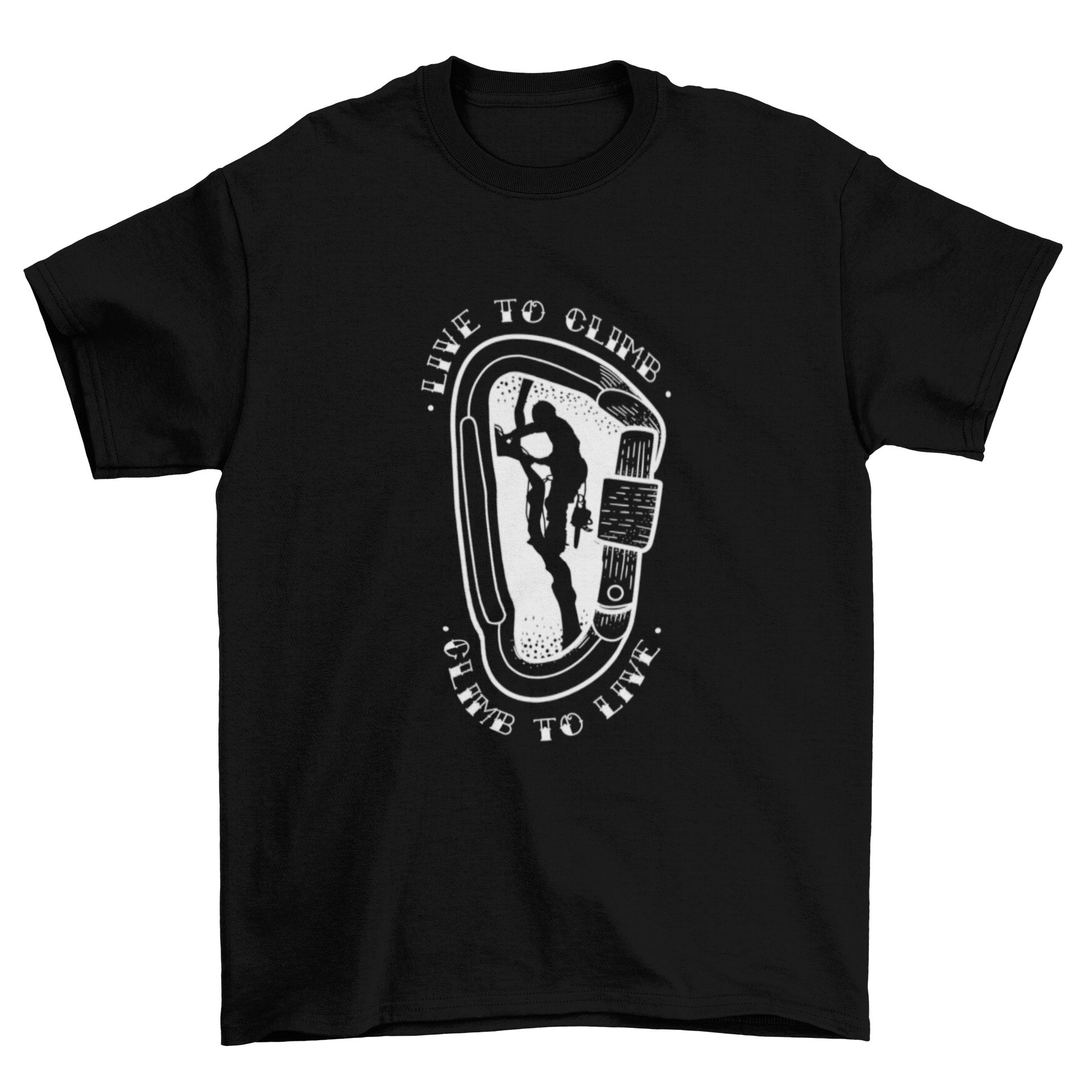 Climber man silhouette t-shirt featuring a climbing figure and motivational quote.