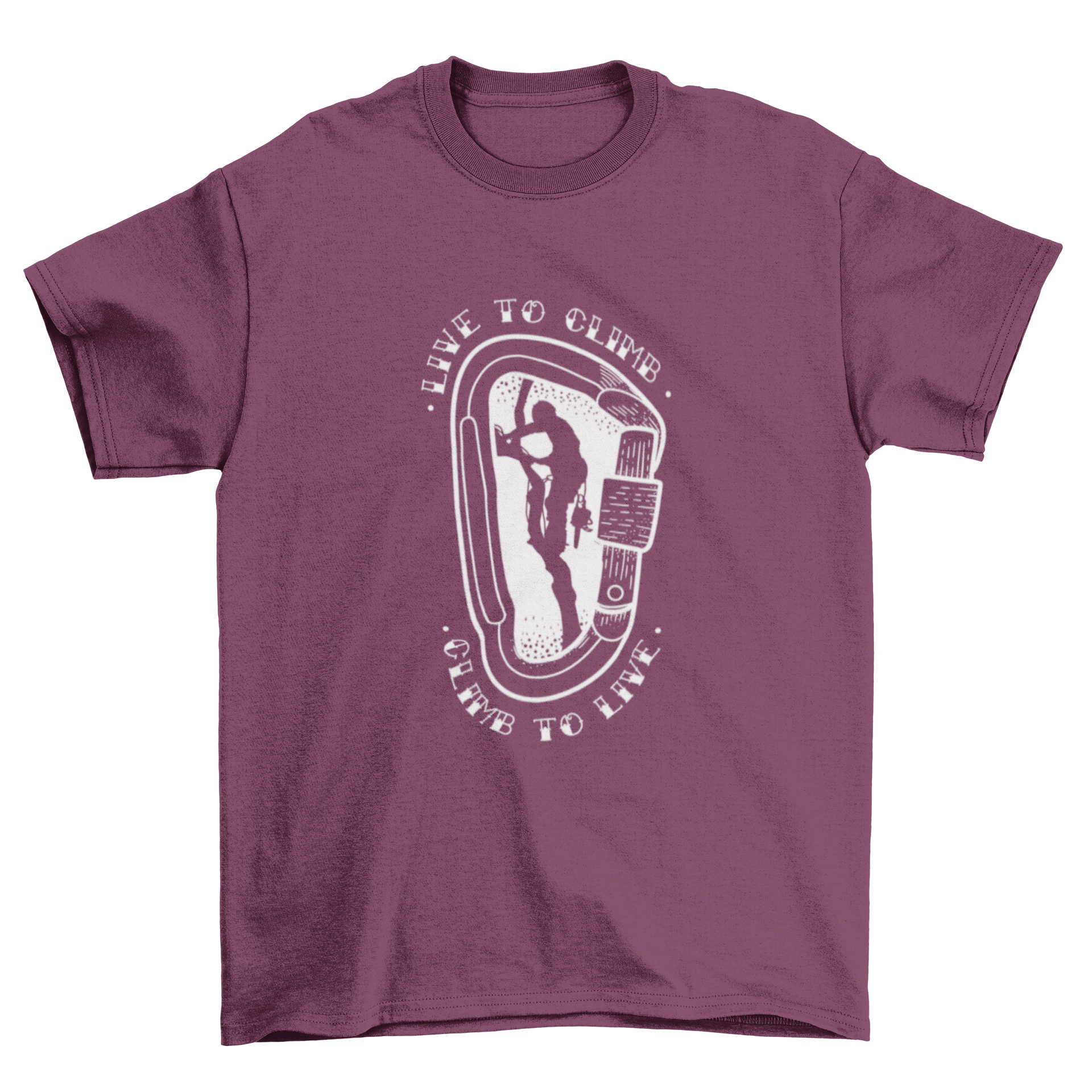 Climber man silhouette t-shirt featuring a climbing figure and motivational quote.