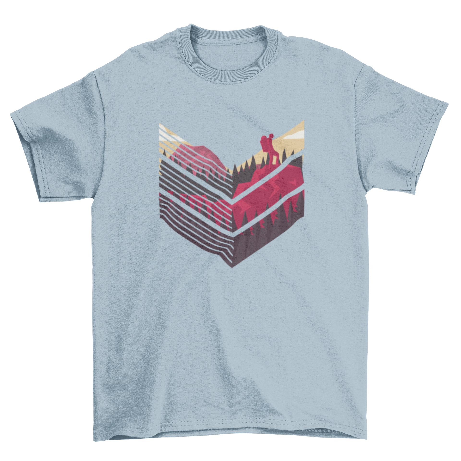 A stylish t-shirt featuring a climber ascending a mountain, perfect for outdoor enthusiasts.