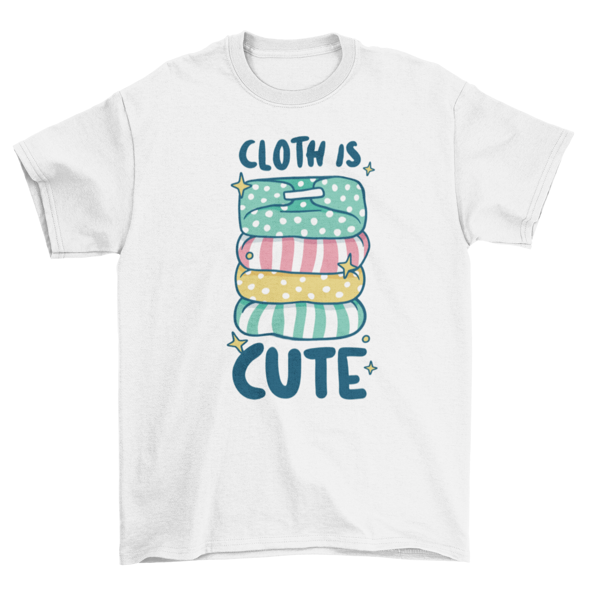 A stylish t-shirt featuring a cloth diaper design and the quote 'Cloth is cute', perfect for eco-conscious parents.