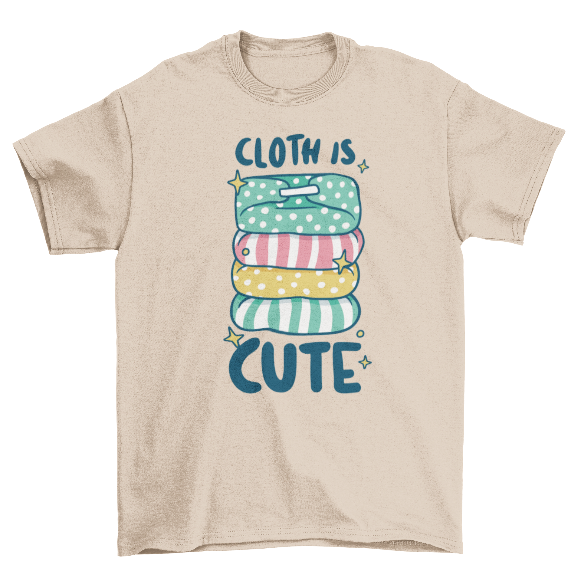 A stylish t-shirt featuring a cloth diaper design and the quote 'Cloth is cute', perfect for eco-conscious parents.