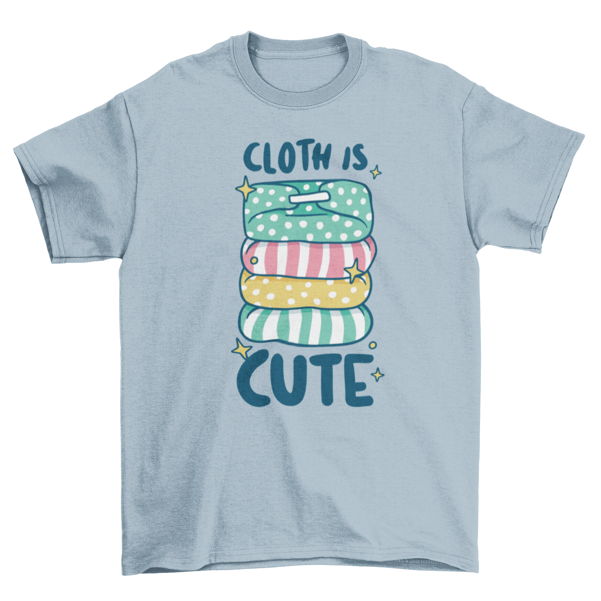 A stylish t-shirt featuring a cloth diaper design and the quote 'Cloth is cute', perfect for eco-conscious parents.