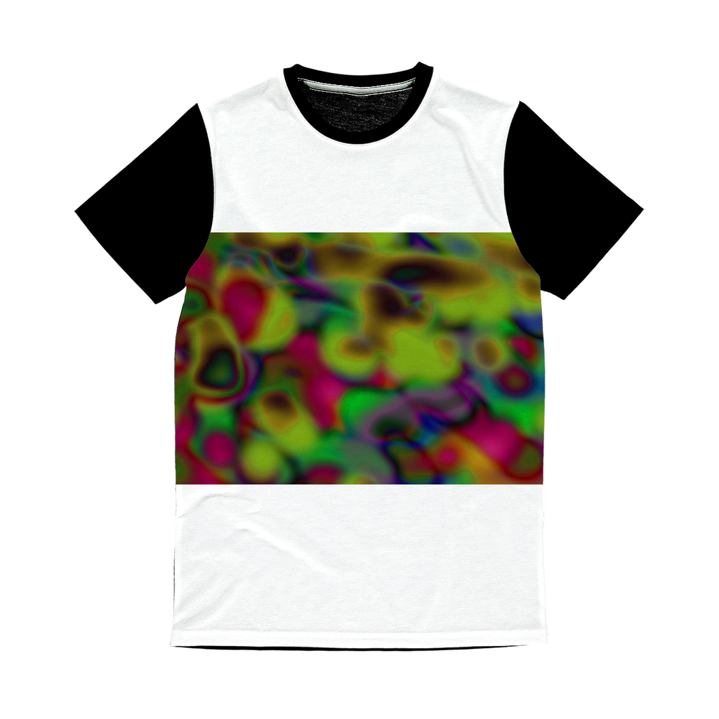 Cloud Concept Painting Classic Sublimation Panel T-Shirt featuring vibrant front design and plain black back.