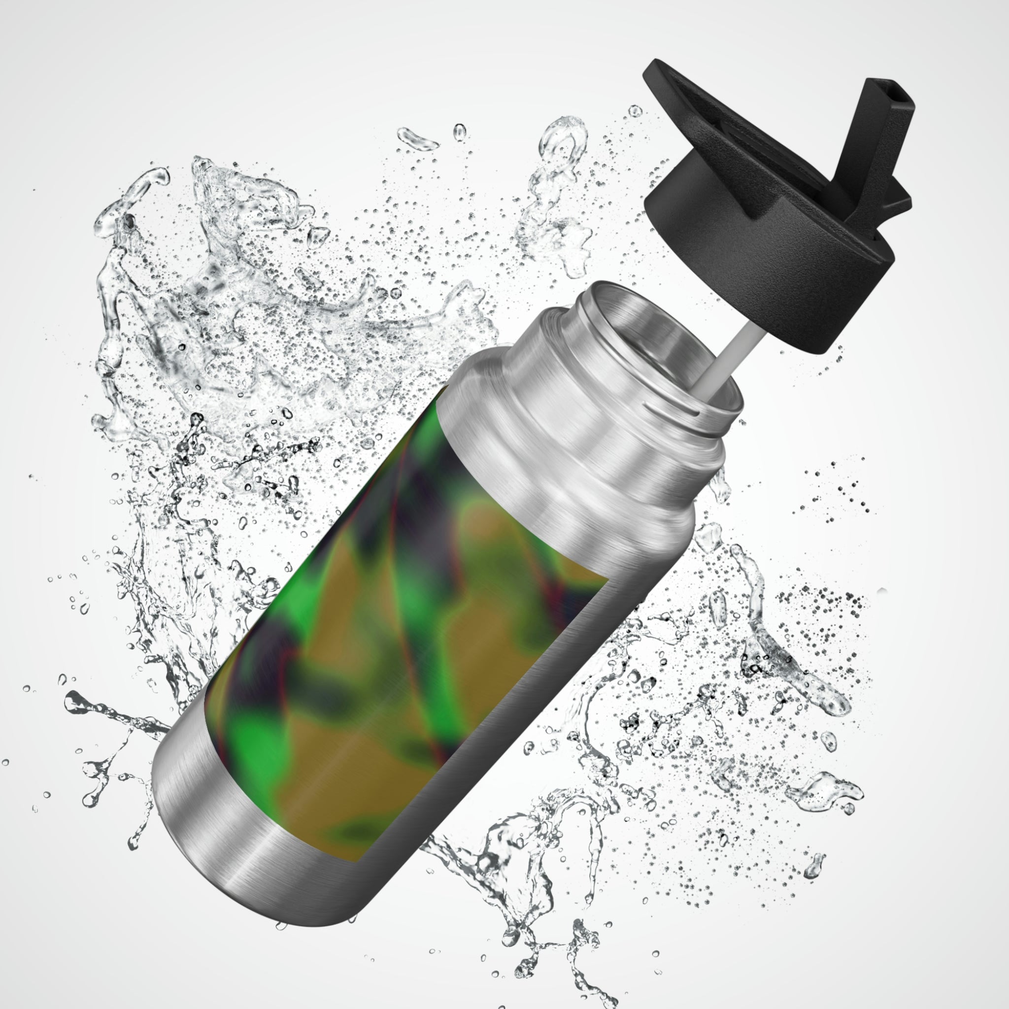 Cloud Concept Painting Gator Tumbler, 32oz, stainless steel with a black plastic screw-on cap and a straw, featuring customizable design.