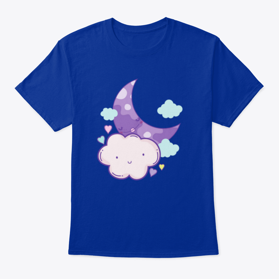 A cute cartoon shirt featuring clouds and a moon design, made from soft cotton fabric.