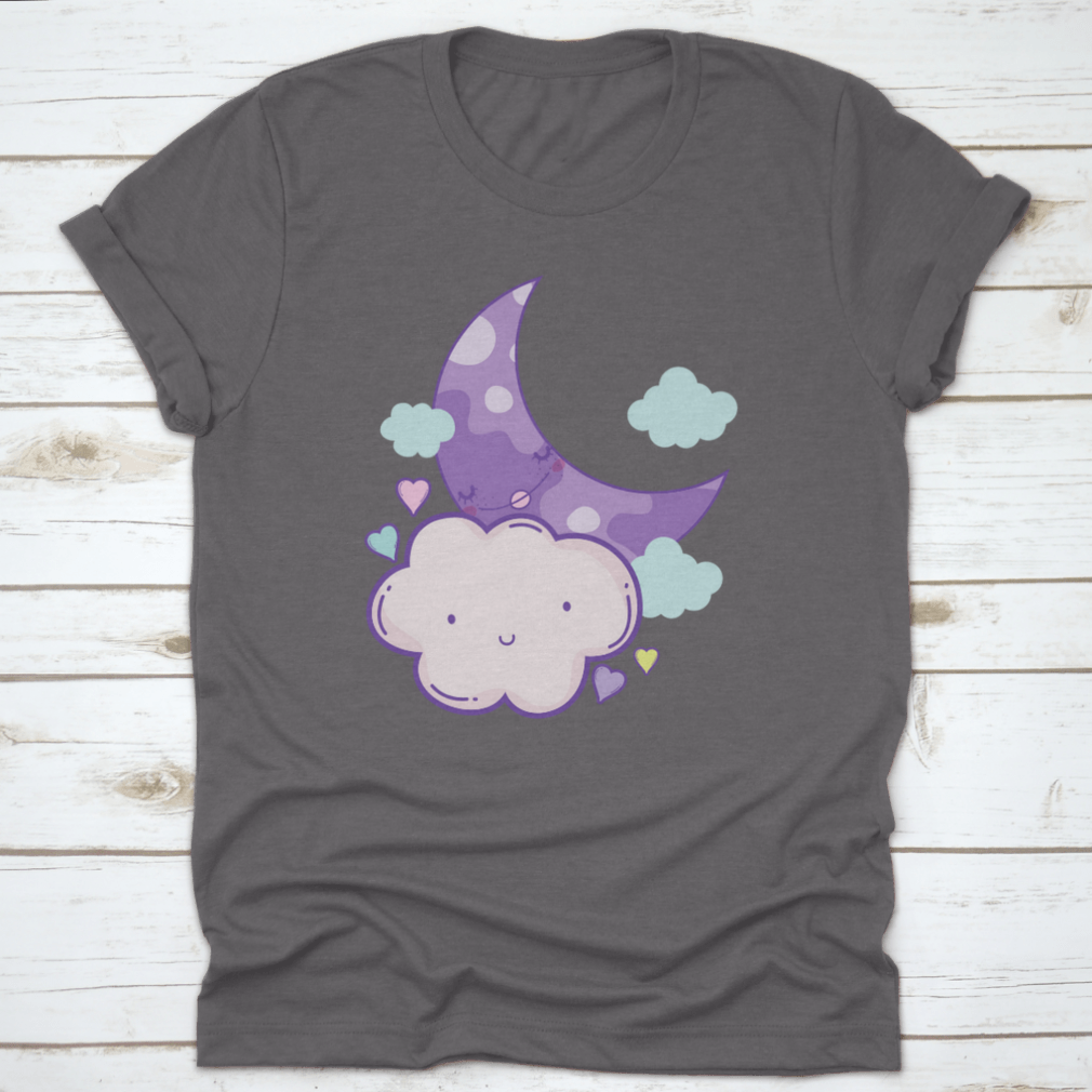 A cute cartoon shirt featuring clouds and a moon design, made from soft cotton fabric.