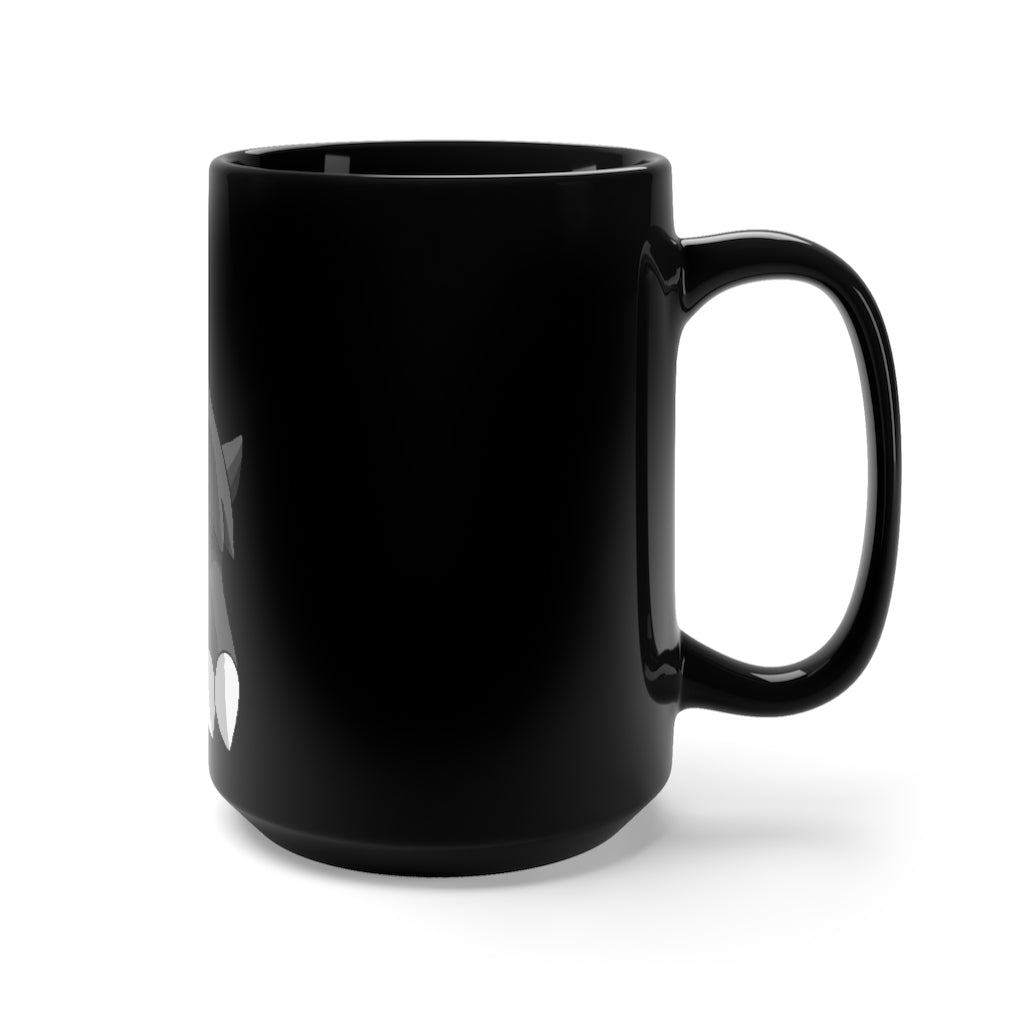 Cloudydo Black Mug 15oz with rounded corners and C-handle, perfect for coffee and tea.