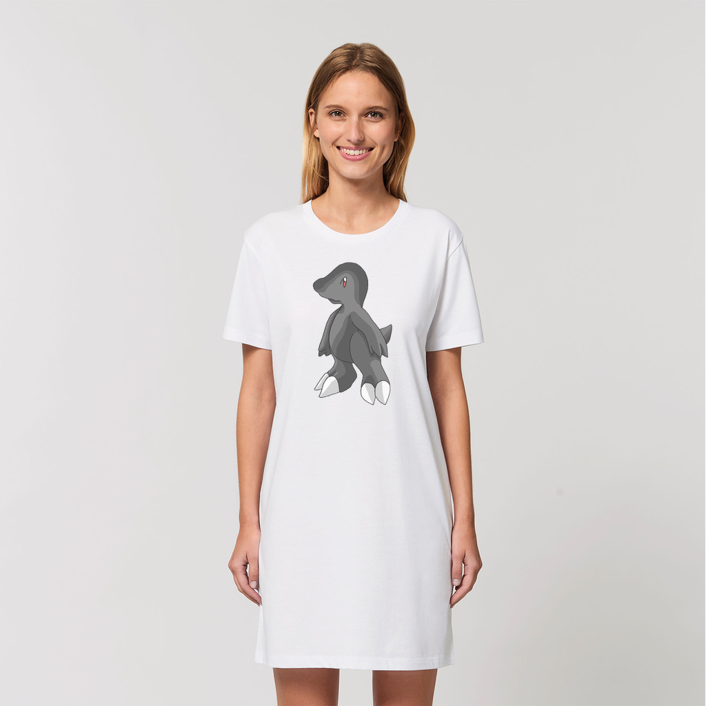 Cloudydo Organic T-Shirt Dress made from 100% organic cotton, featuring a soft texture and stylish design, available in various sizes.