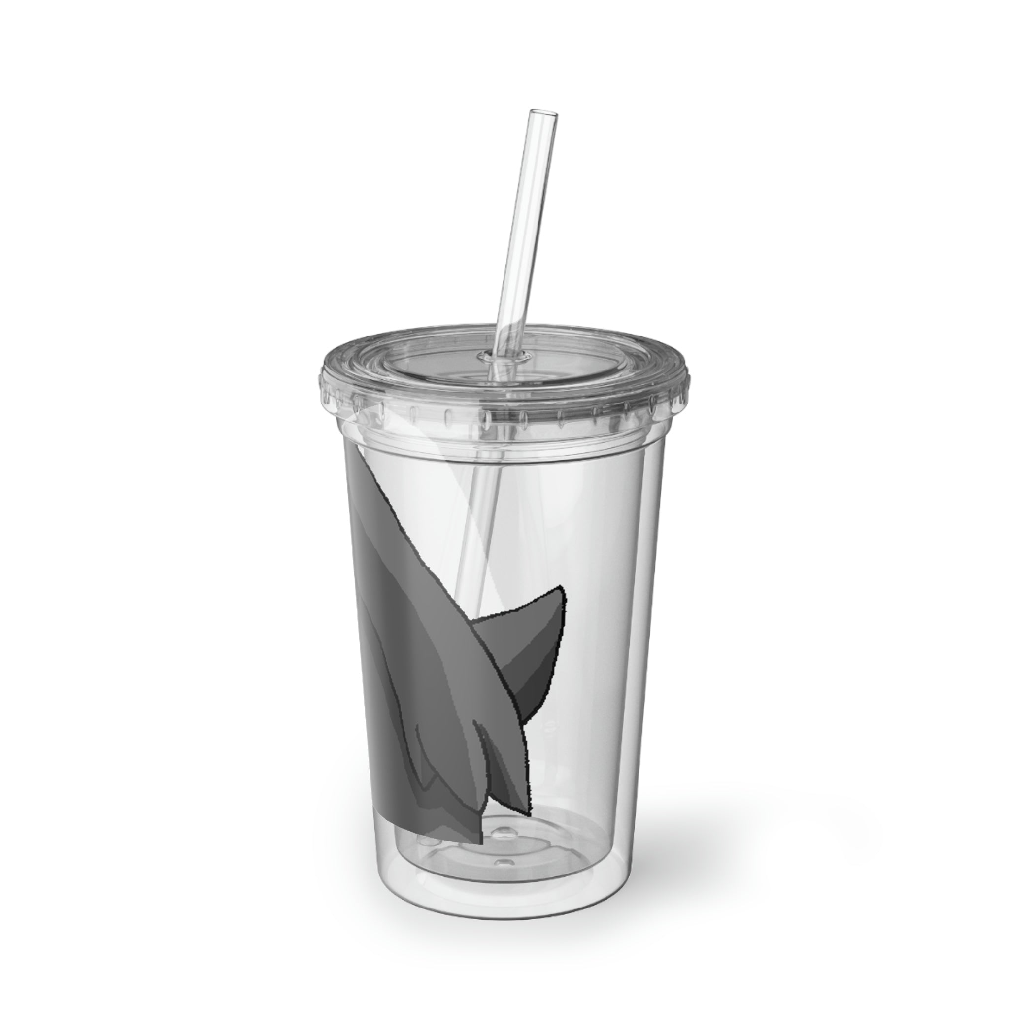 Cloudydo Suave Acrylic Cup in stainless steel with a black screw-on cap and plastic straw, showcasing a customizable design.