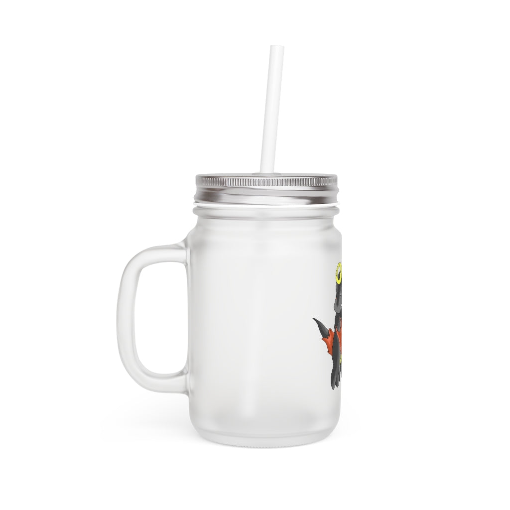 Cloudyking Mason Jar with frosted glass finish, straw, and lid, perfect for personalized drinks.