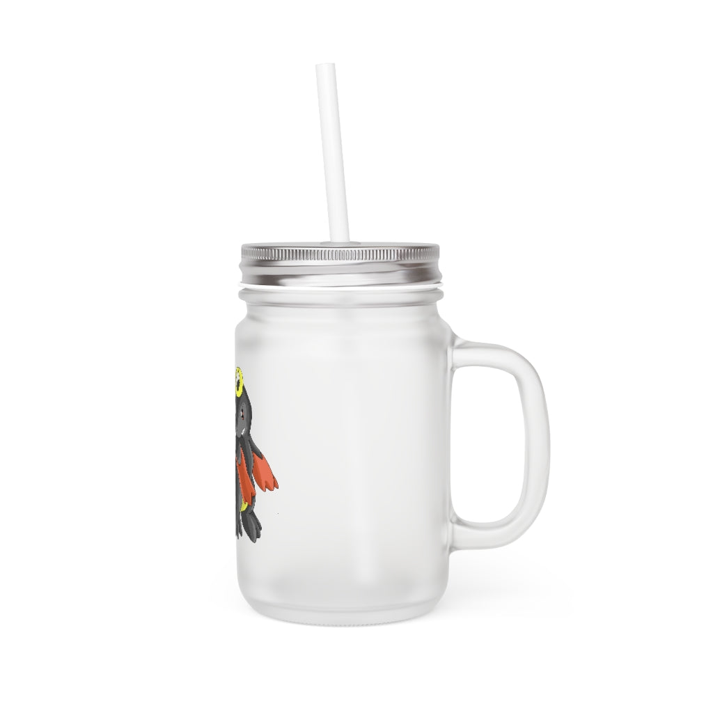 Cloudyking Mason Jar with frosted glass finish, straw, and lid, perfect for personalized drinks.